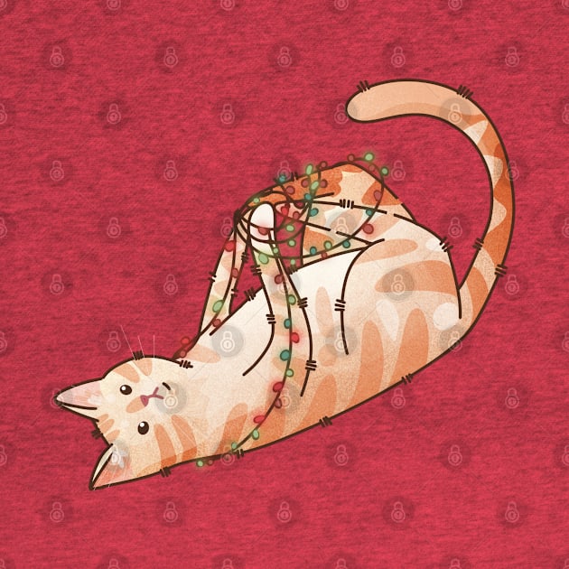 Wrapped in Christmas Lights - Light Red Cat by Feline Emporium